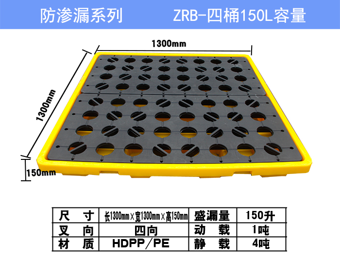 四桶150L防渗漏托盘参数图